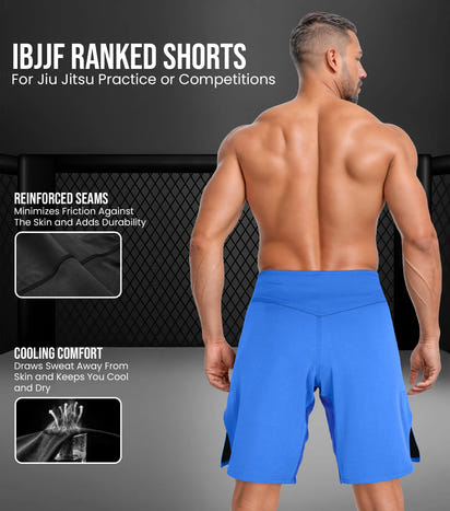 Men's Pro MMA Shorts, No-Gi BJJ Jiu Jitsu Shorts for Boxing, UFC & Cross Training (Royal Blue)