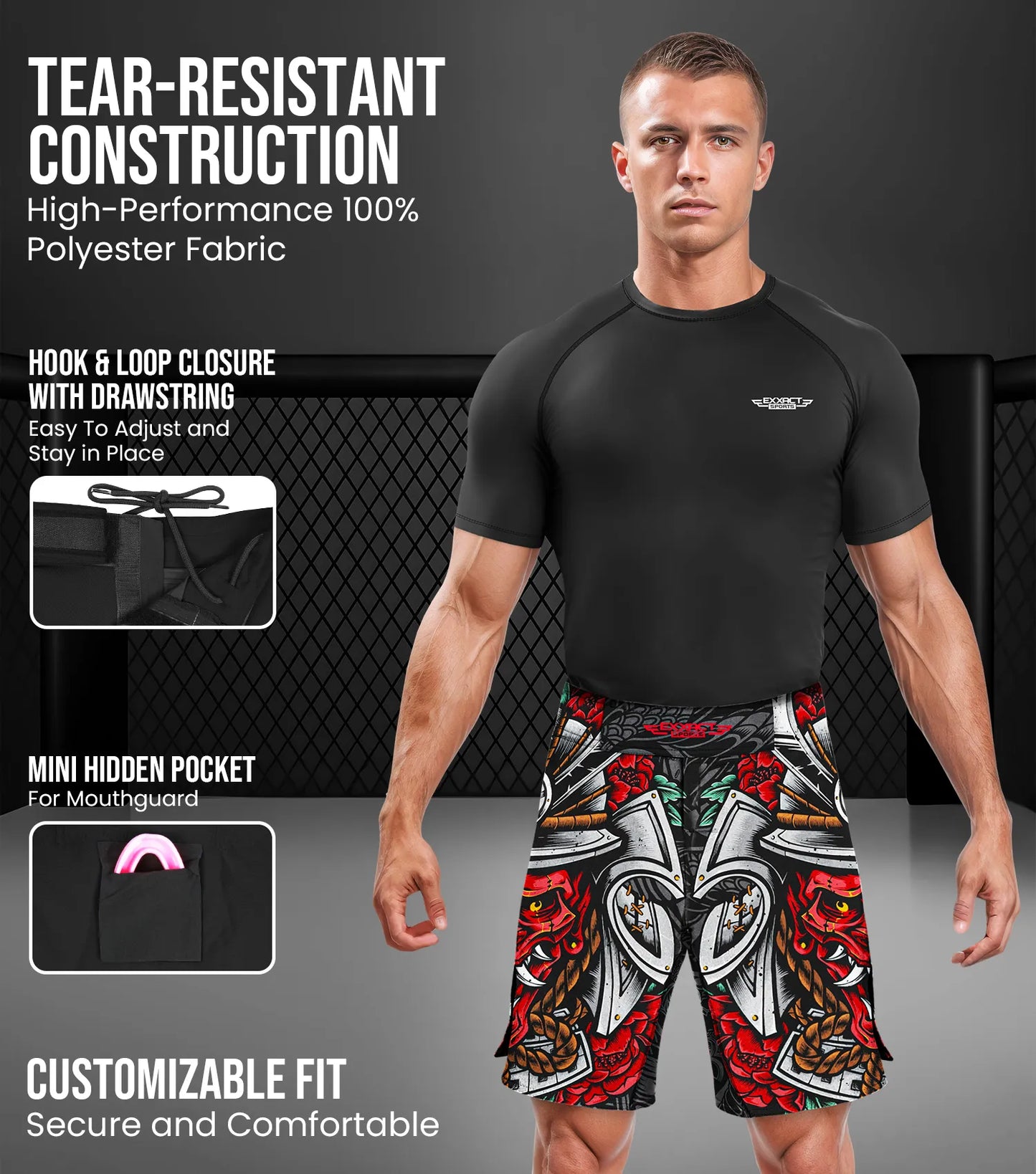 Men's Pro MMA Shorts, No-Gi BJJ Jiu Jitsu Shorts for Boxing, UFC & Cross Training (Samurai)