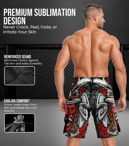 Men's Pro MMA Shorts, No-Gi BJJ Jiu Jitsu Shorts for Boxing, UFC & Cross Training (Samurai)