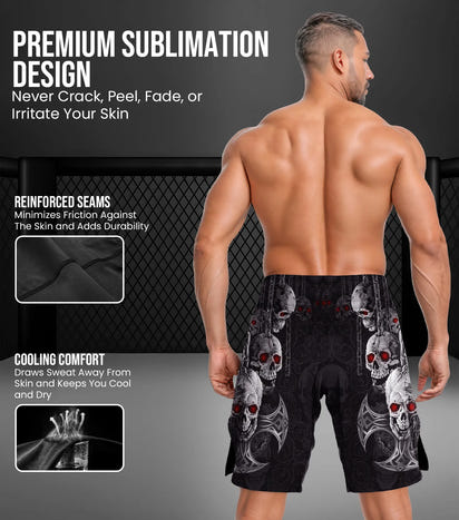 Men's Pro MMA Shorts, No-Gi BJJ Jiu Jitsu Shorts for Boxing, UFC & Cross Training Hanging (Skull)