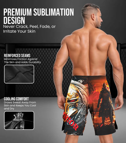 Men's Pro MMA Shorts, No-Gi BJJ Jiu Jitsu Shorts for Boxing, UFC & Cross Training (Warrior)
