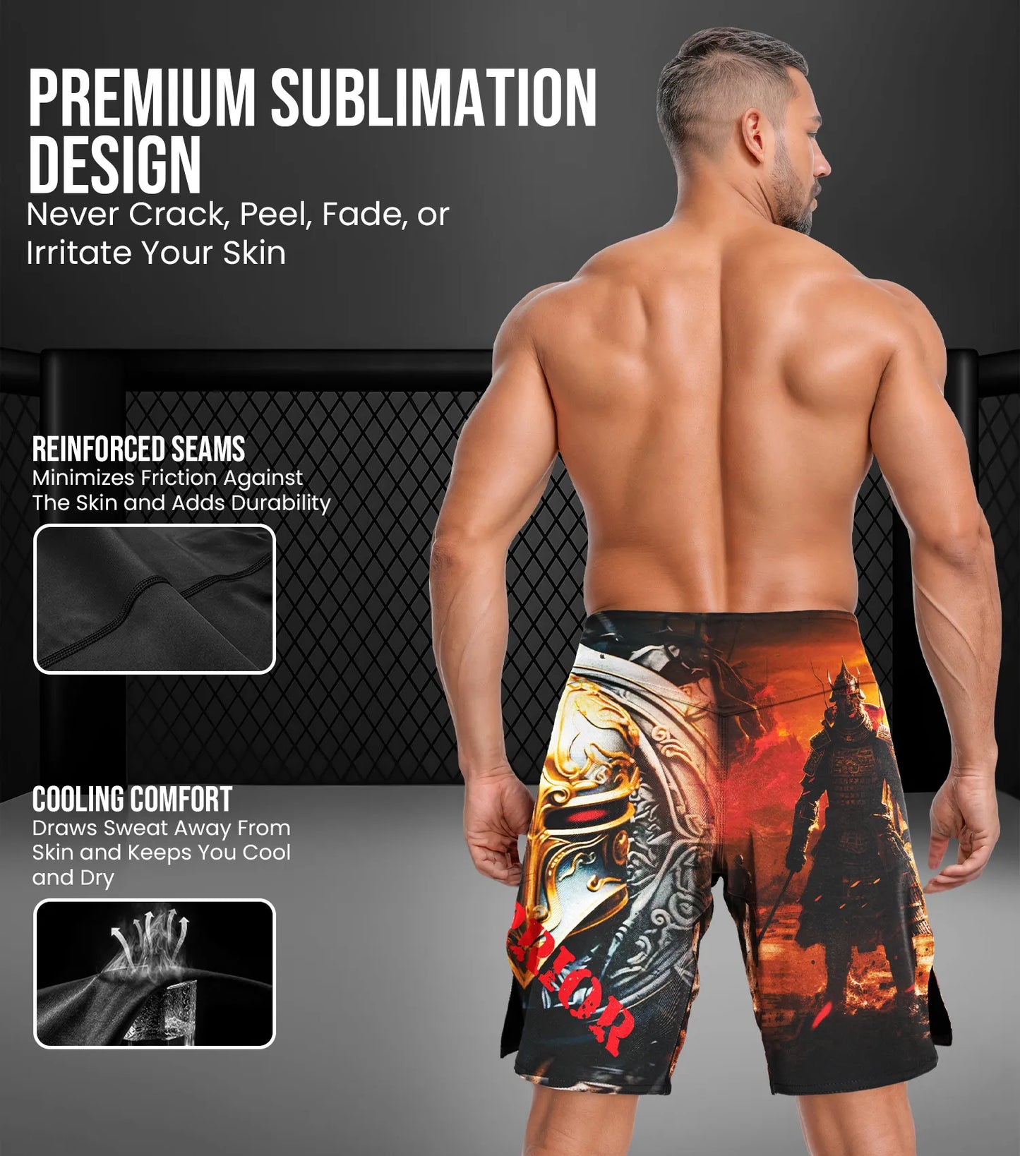 Men's Pro MMA Shorts, No-Gi BJJ Jiu Jitsu Shorts for Boxing, UFC & Cross Training (Warrior)