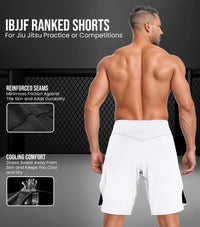 Men's Pro MMA Shorts, No-Gi BJJ Jiu Jitsu Shorts for Boxing, UFC & Cross Training (White)