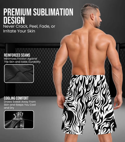 Men's Pro MMA Shorts, No-Gi BJJ Jiu Jitsu Shorts for Boxing, UFC & Cross Training (White Tiger)