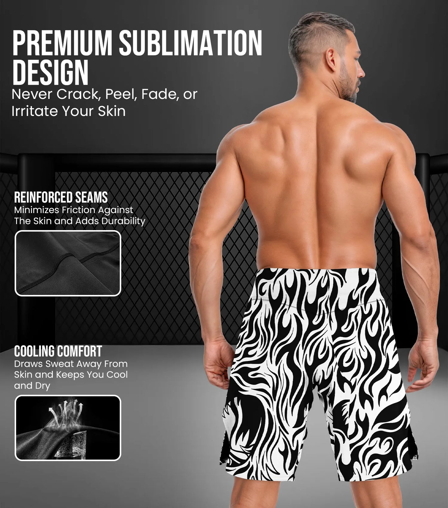 Men's Pro MMA Shorts, No-Gi BJJ Jiu Jitsu Shorts for Boxing, UFC & Cross Training (White Tiger)