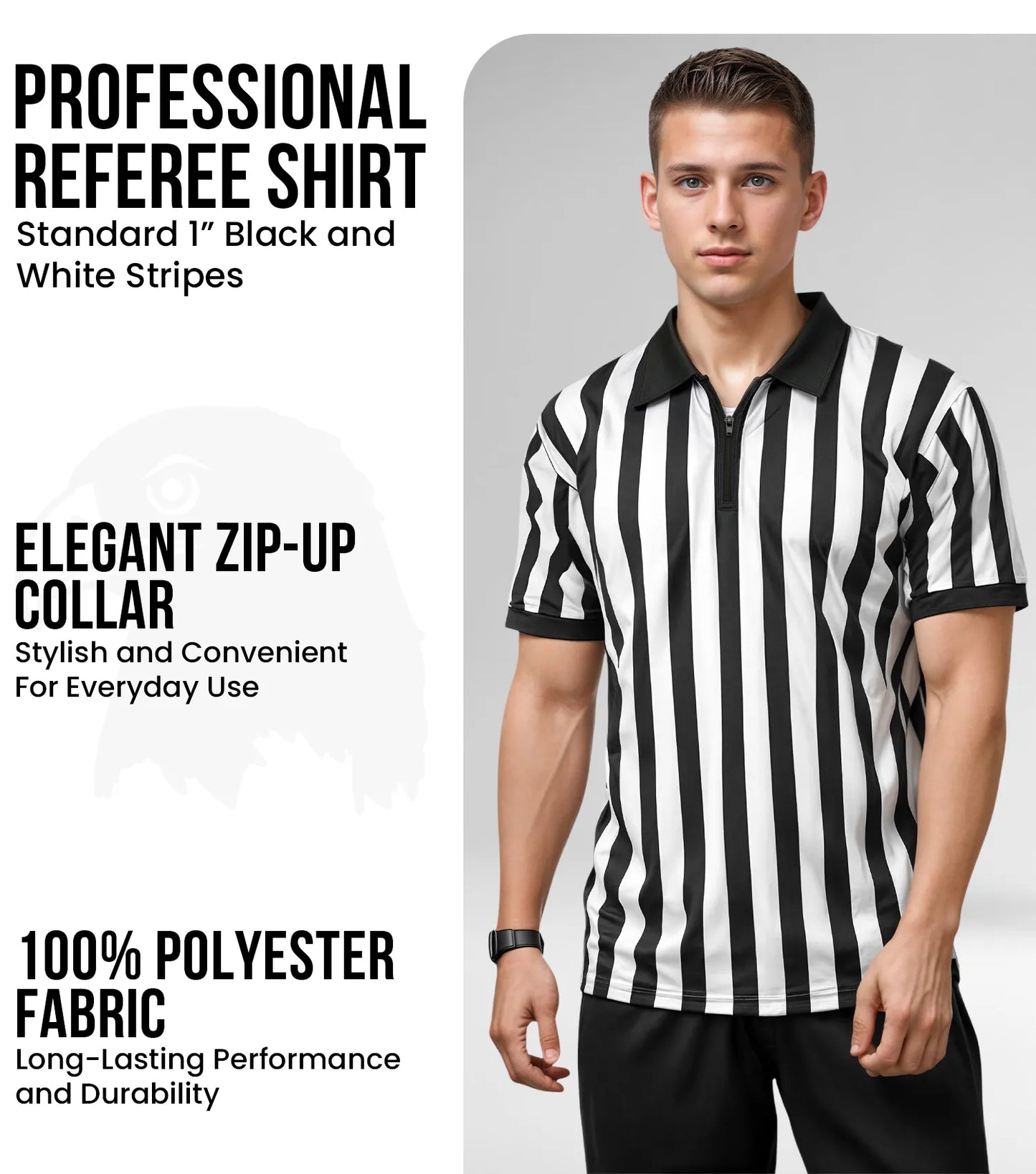Referee Shirt for Men and Women, Black & White Stripes Umpire Uniform (Quarter Zipper) 