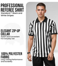 Referee Shirt for Men and Women, Black & White Stripes Umpire Uniform (Quarter Zipper) 