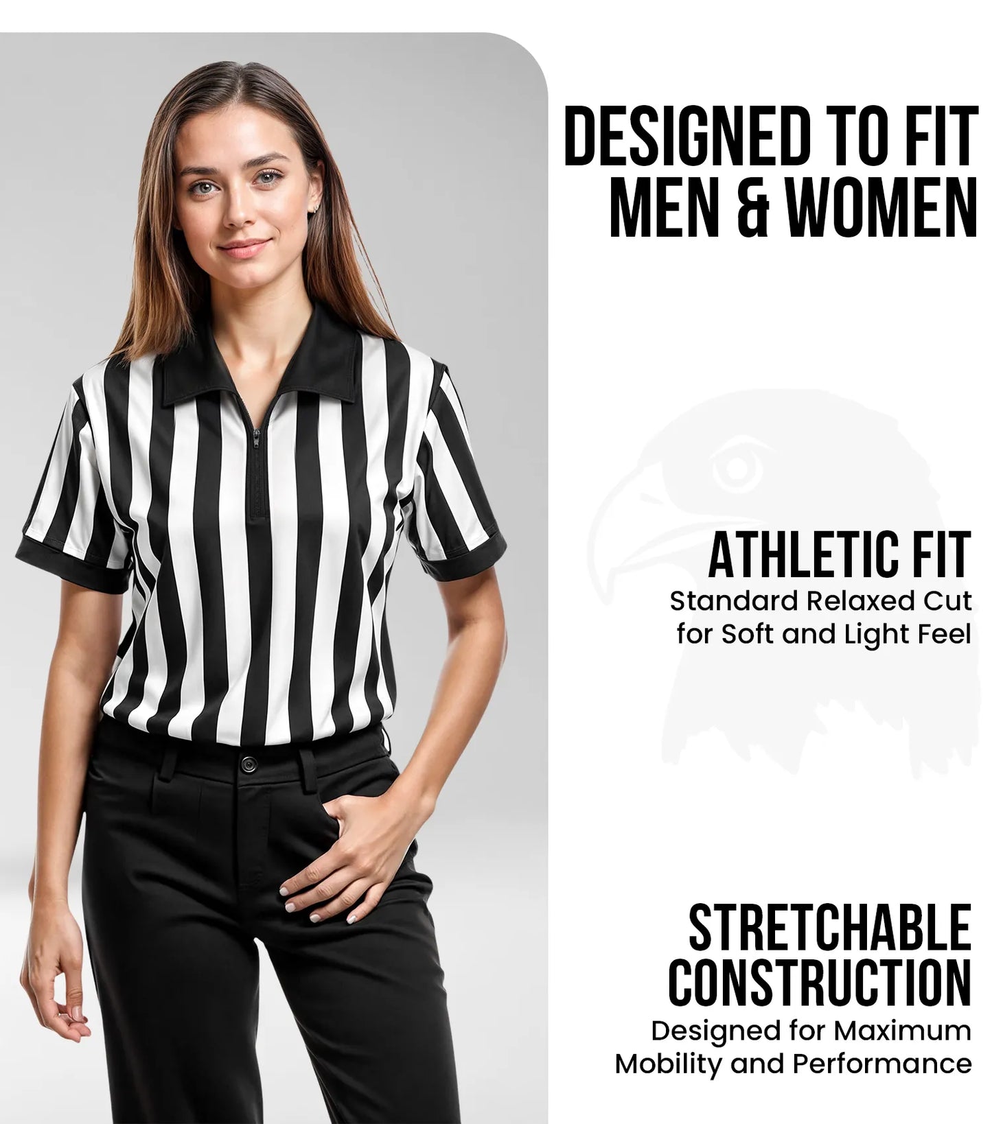 Referee Shirt for Men and Women, Black & White Stripes Umpire Uniform (Quarter Zipper) 