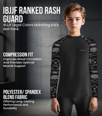 Kids Black Camo BJJ Rash Guard Long Sleeve
