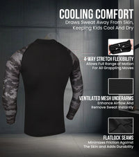 Kids Black Camo BJJ Rash Guard Long Sleeve