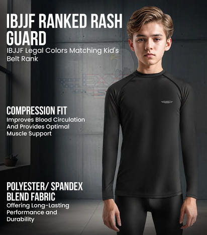 Kids Black BJJ Rash Guard Long Sleeve