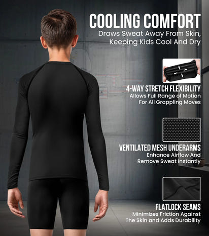 Kids Black BJJ Rash Guard Long Sleeve