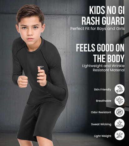 Kids Black BJJ Rash Guard Long Sleeve