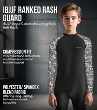 Kids Gray Camo BJJ Rash Guard Long Sleeve