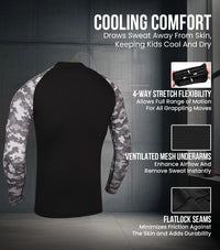 Kids Gray Camo BJJ Rash Guard Long Sleeve