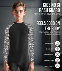 Kids Gray Camo BJJ Rash Guard Long Sleeve