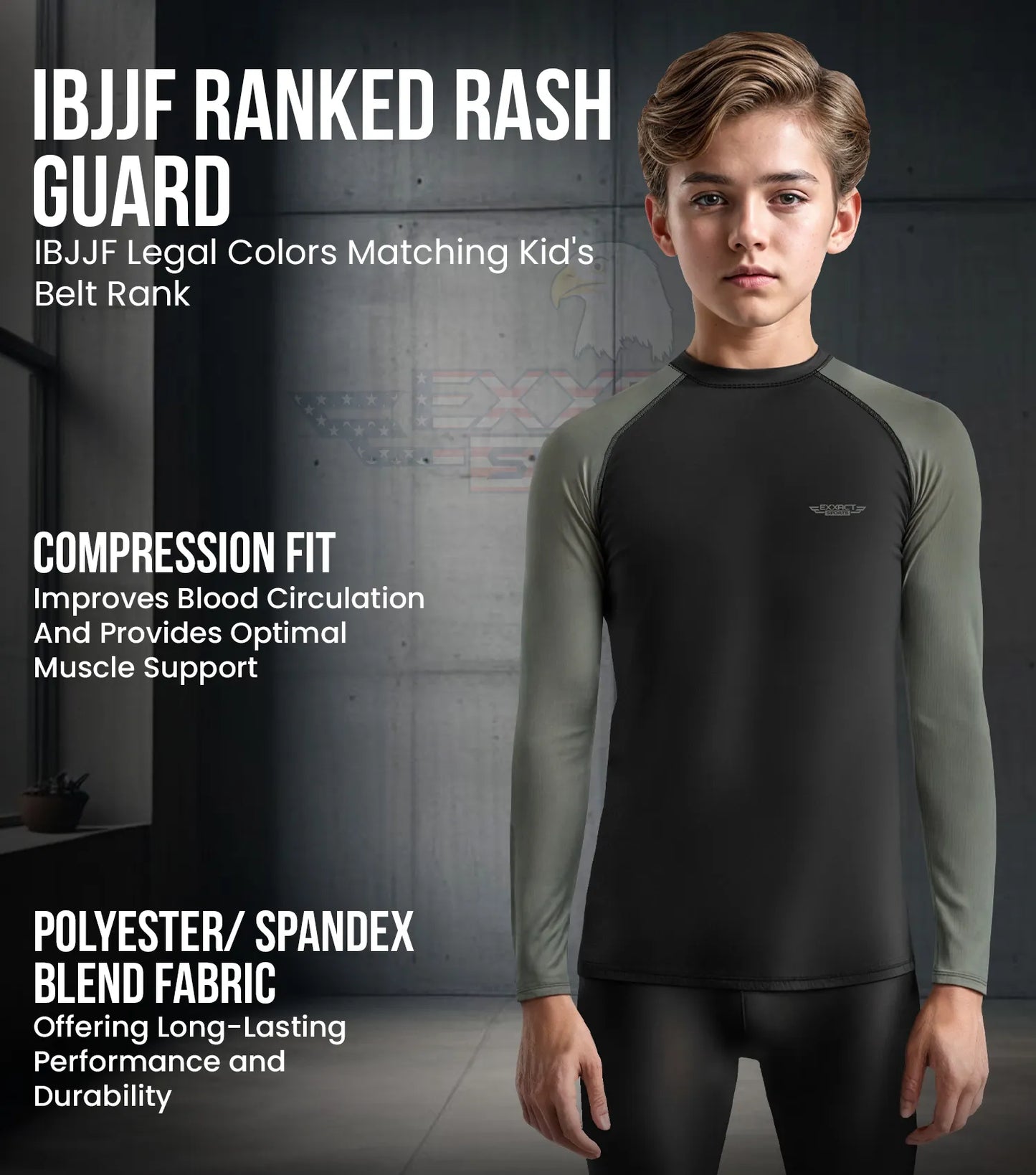 Kids Gray BJJ Rash Guard Long Sleeve
