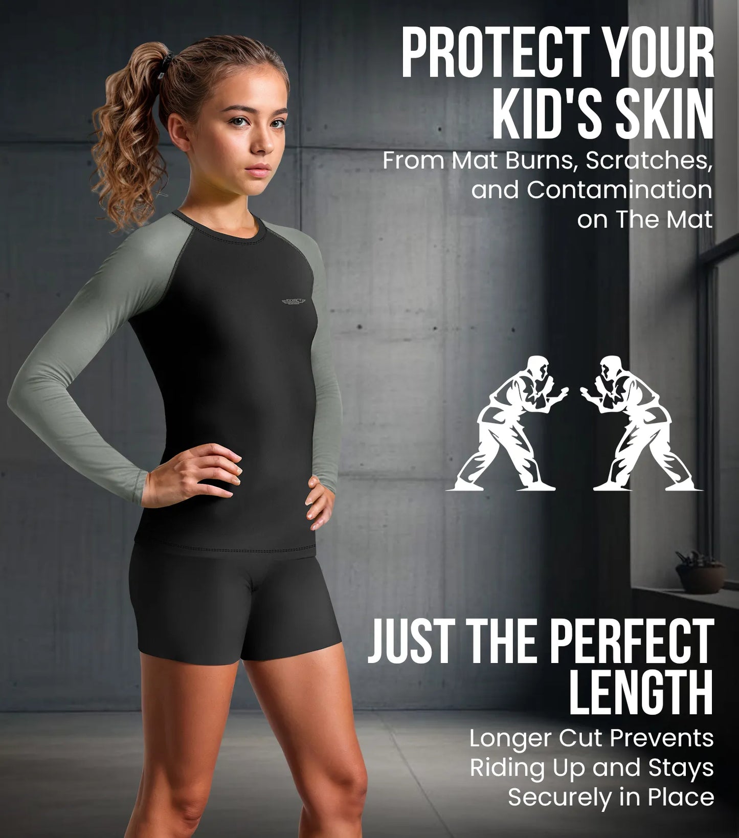 Kids Gray BJJ Rash Guard Long Sleeve