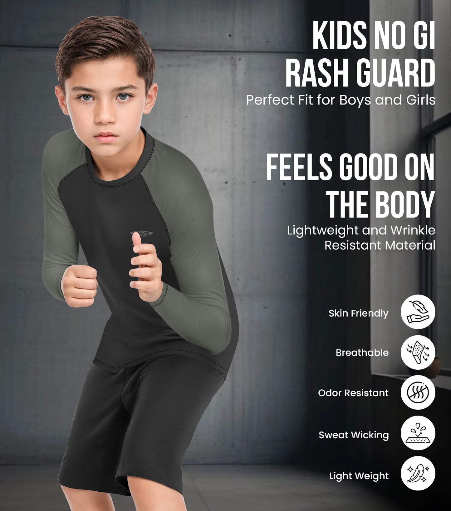 Kids Gray BJJ Rash Guard Long Sleeve