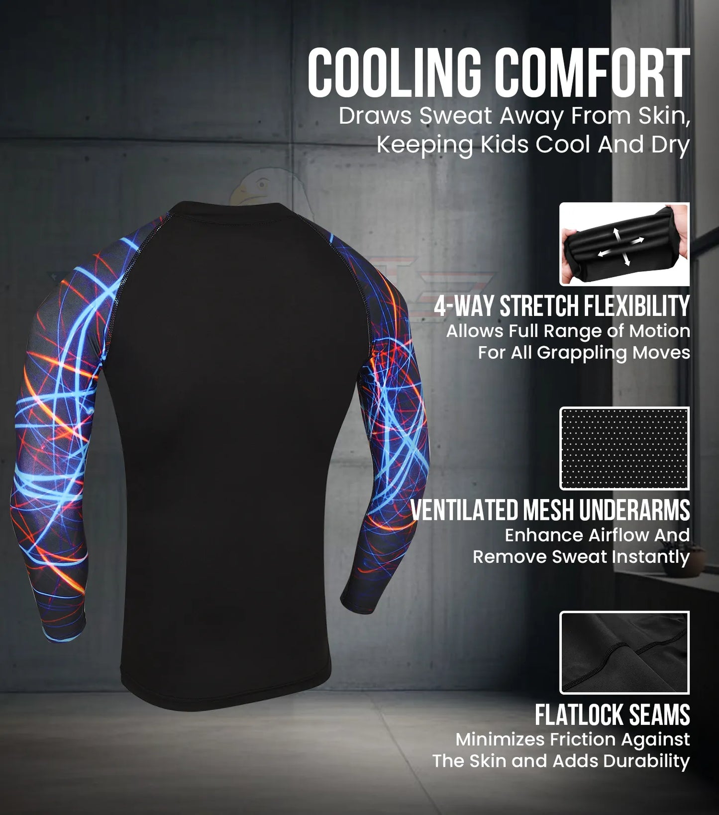 Kids Lazer BJJ Rash Guard Long Sleeve