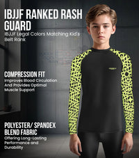 Kids Neon Green Texture BJJ Rash Guard Long Sleeve