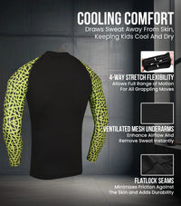 Kids Neon Green Texture BJJ Rash Guard Long Sleeve