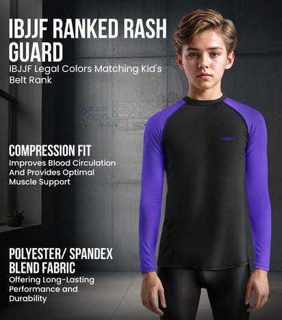 Kids Purple BJJ Rash Guard Long Sleeve