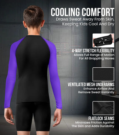 Kids Purple BJJ Rash Guard Long Sleeve