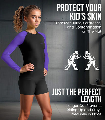 Kids Purple BJJ Rash Guard Long Sleeve