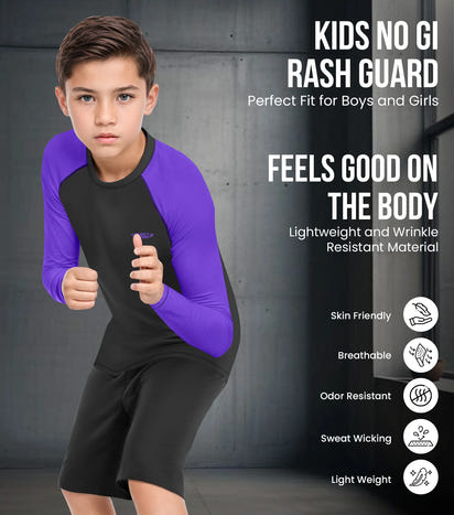 Kids Purple BJJ Rash Guard Long Sleeve