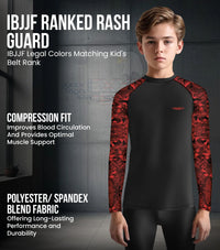 Kids Red Texture BJJ Rash Guard Long Sleeve