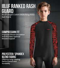 Kids Red Texture BJJ Rash Guard Long Sleeve