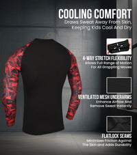 Kids Red Texture BJJ Rash Guard Long Sleeve