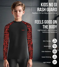 Kids Red Texture BJJ Rash Guard Long Sleeve