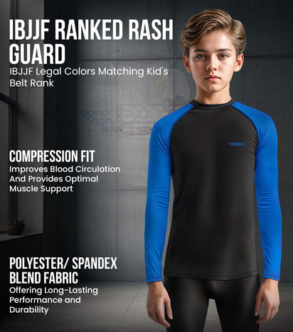 Kids Royal Blue BJJ Rash Guard Long Sleeve
