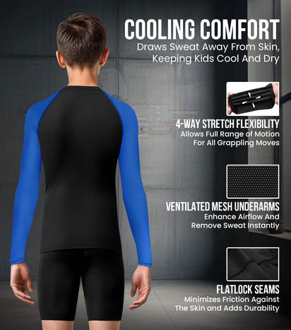 Kids Royal Blue BJJ Rash Guard Long Sleeve