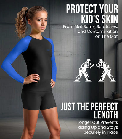 Kids Royal Blue BJJ Rash Guard Long Sleeve