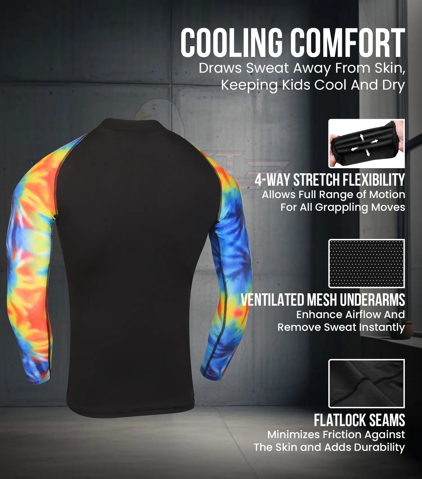 Kids Tie Dye BJJ Rash Guard Long Sleeve