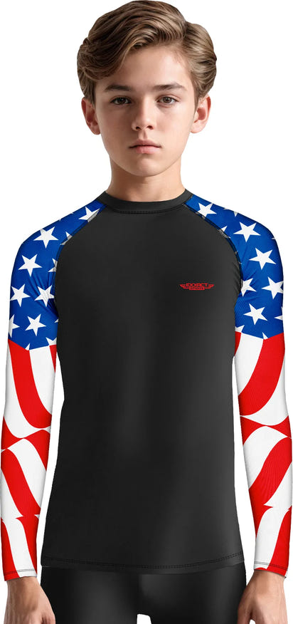 Kids Usa Flag BJJ Rash Guard Long Sleeve