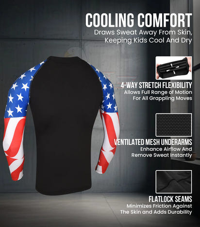 Kids Usa Flag BJJ Rash Guard Long Sleeve