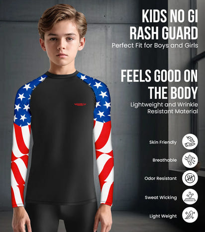 Kids Usa Flag BJJ Rash Guard Long Sleeve