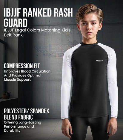 Kids White BJJ Rash Guard Long Sleeve
