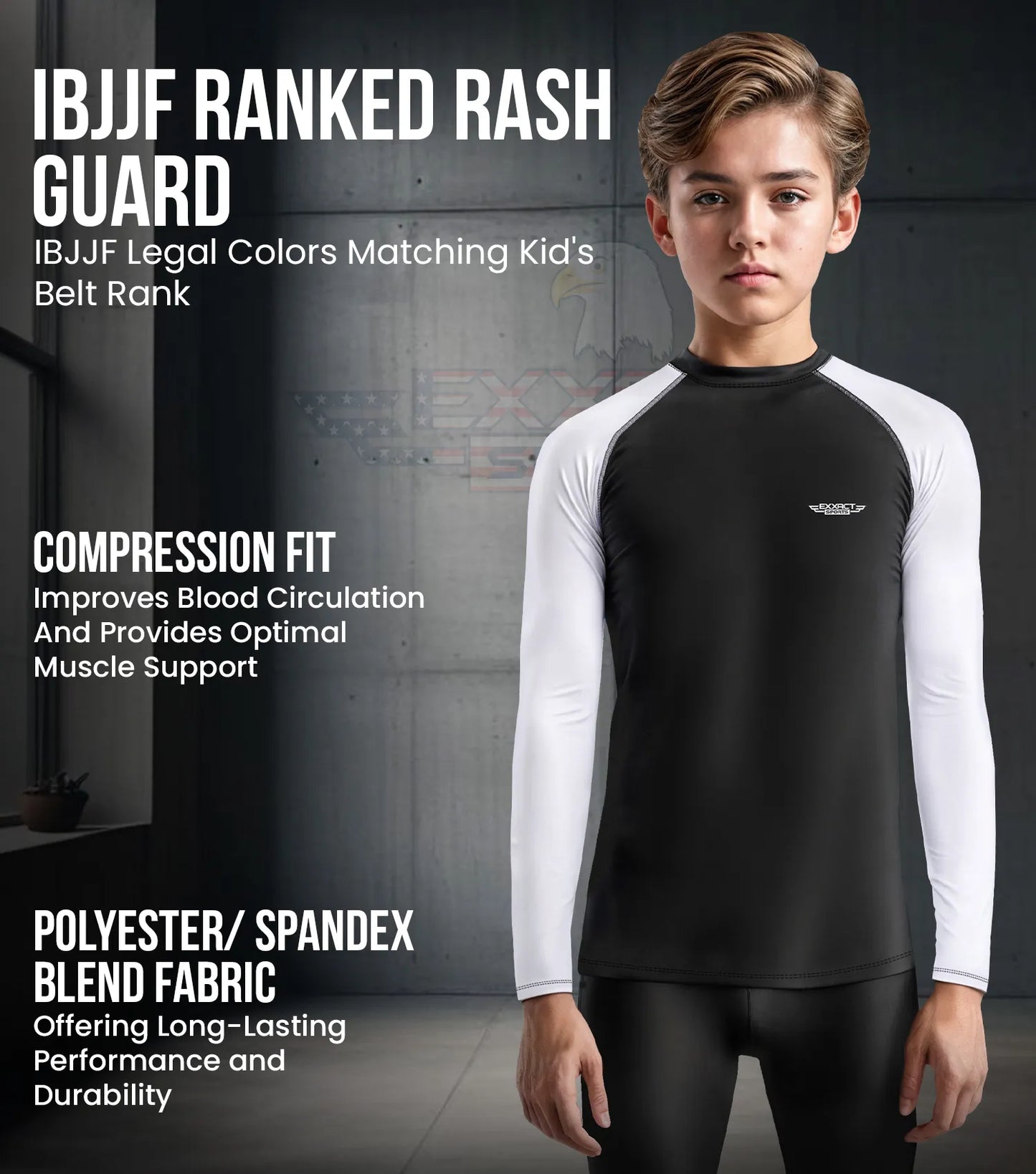 Kids White BJJ Rash Guard Long Sleeve