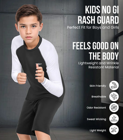 Kids White BJJ Rash Guard Long Sleeve
