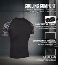 Kids Black Camo BJJ Rash Guard Short Sleeve