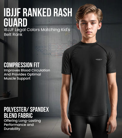 Kids Black BJJ Rash Guard Short Sleeve