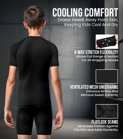 Kids Black BJJ Rash Guard Short Sleeve