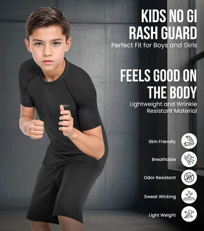 Kids Black BJJ Rash Guard Short Sleeve