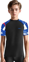 Kids Blue Texture BJJ Rash Guard Short Sleeve