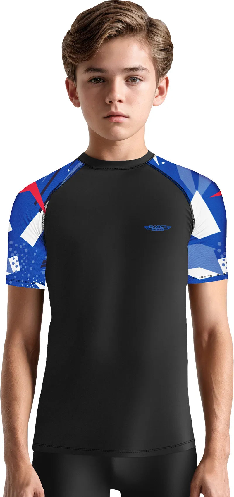 Kids Blue Texture BJJ Rash Guard Short Sleeve